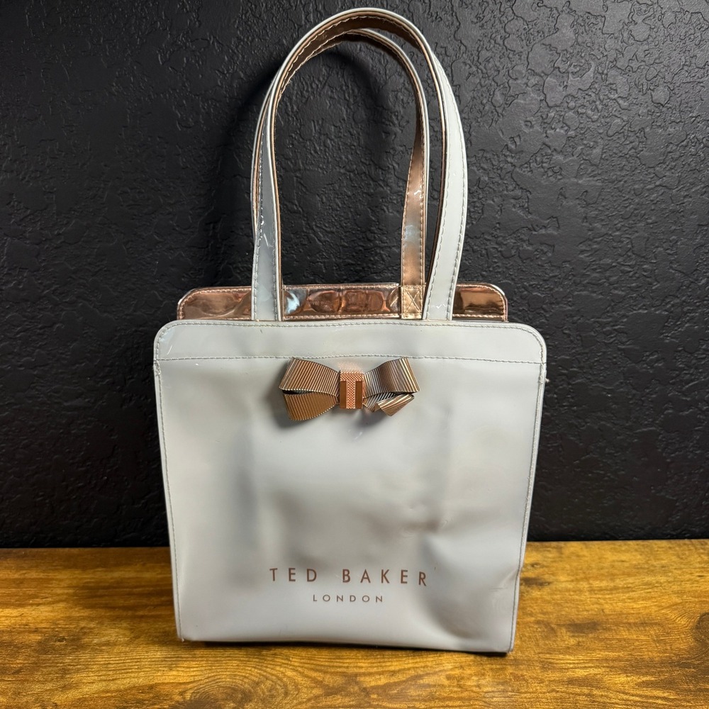 Ted Baker Icon Bag Rose Gold Bow Grey PVC Small Tote Womens Small